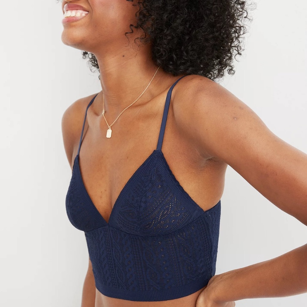 Navy cable Lace Bralette longline